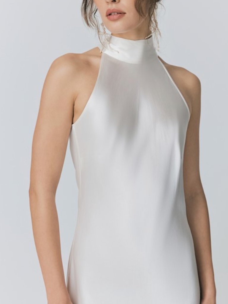 Ghost London Amaia Halter Neck Satin Bridal Maxi Dress Ivory Us 8 — image 4 of 7